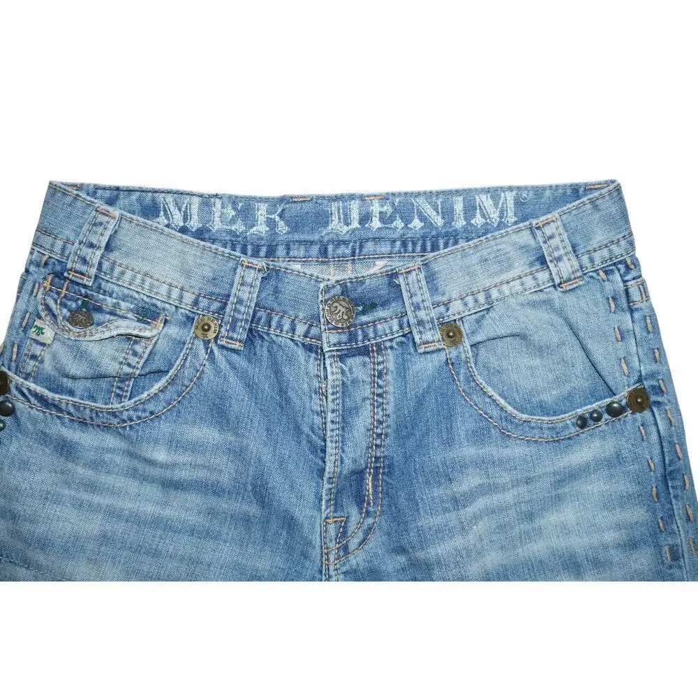 MEK Denim Recife Distressed Straight 33x34 – Raw Hem – Embroidered Back Pockets